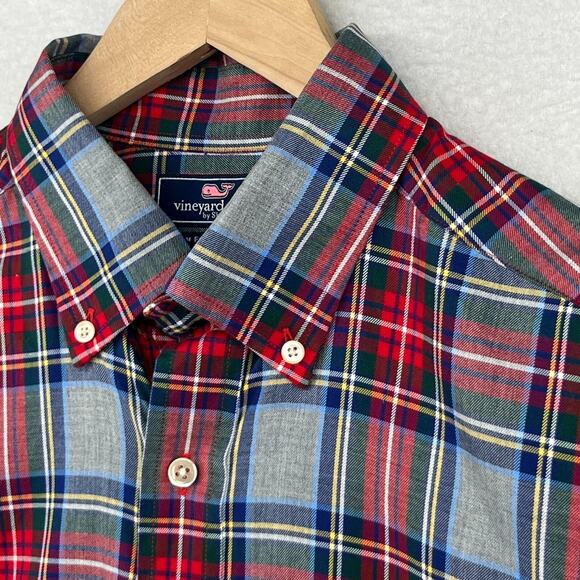 VINEYARD VINES Shirt Mens M Tartan Plaid Slim Fit Tucker Twill Cotton Red - Picture 1 of 13